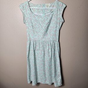 Shabby Apple Mint Green Floral Cap Sleeve Boatneck Cotton Dress-Size 6